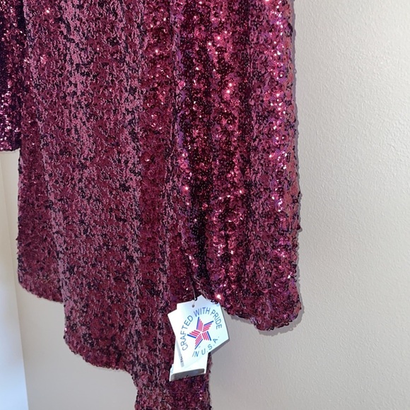 Women’s Formal Dress Sz 6, 10 Aqua Allover Sequin Long Sleeves Cocktail Red Gown - Picture 9 of 12